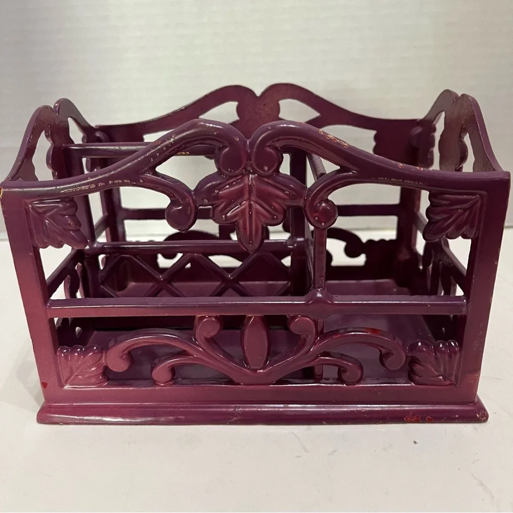 Heavy Vintage purple Wrought Iron Letter / Utensil Holder